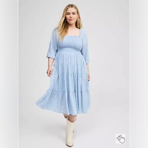 Torrid Midi Gauze 3/4 Length Sleeve Dress